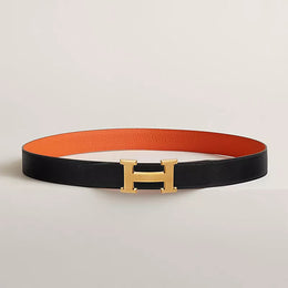 H Guillochee belt buckle & Reversible leather strap 32 mm