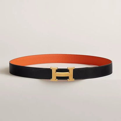 H Guillochee belt buckle & Reversible leather strap 32 mm