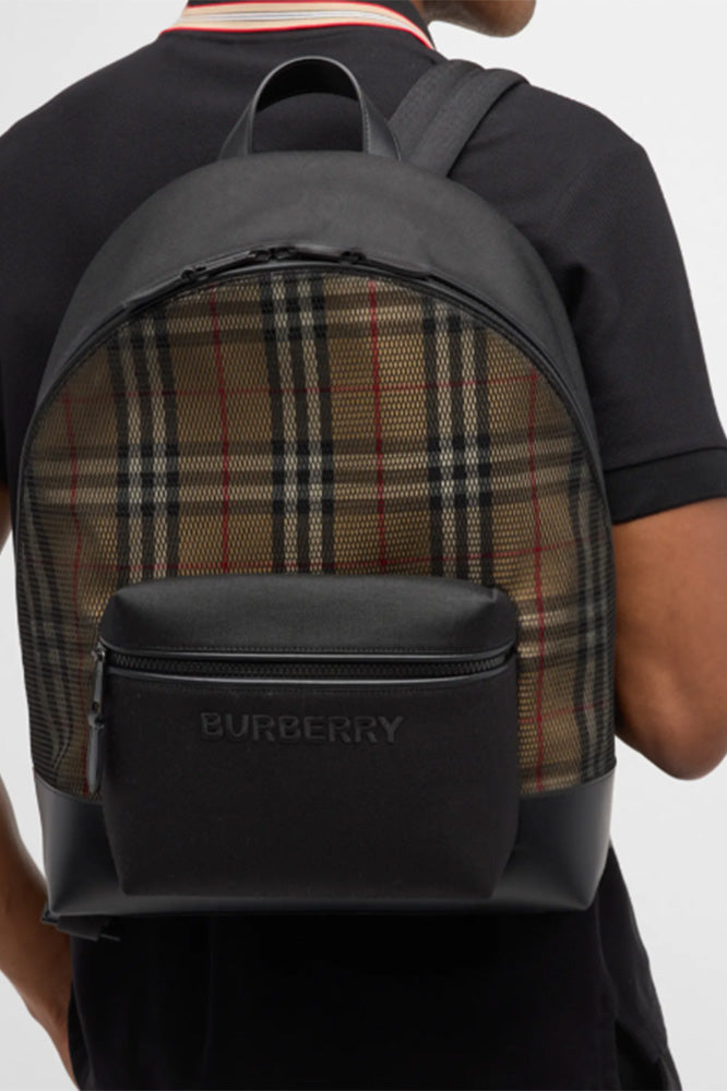 Burberry Mesh Checkered Backpack in Beige