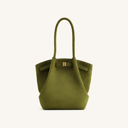 Hana Column Faux Suede Tote Bag - Olive Green
