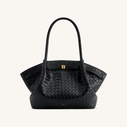 Hana Large Weave Texture Tote Bag - Black