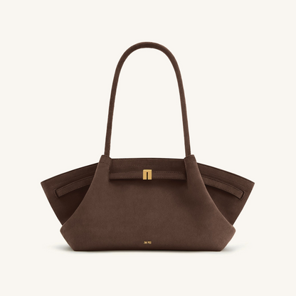 Hana Wide Faux Suede Tote Bag - Dark Brown