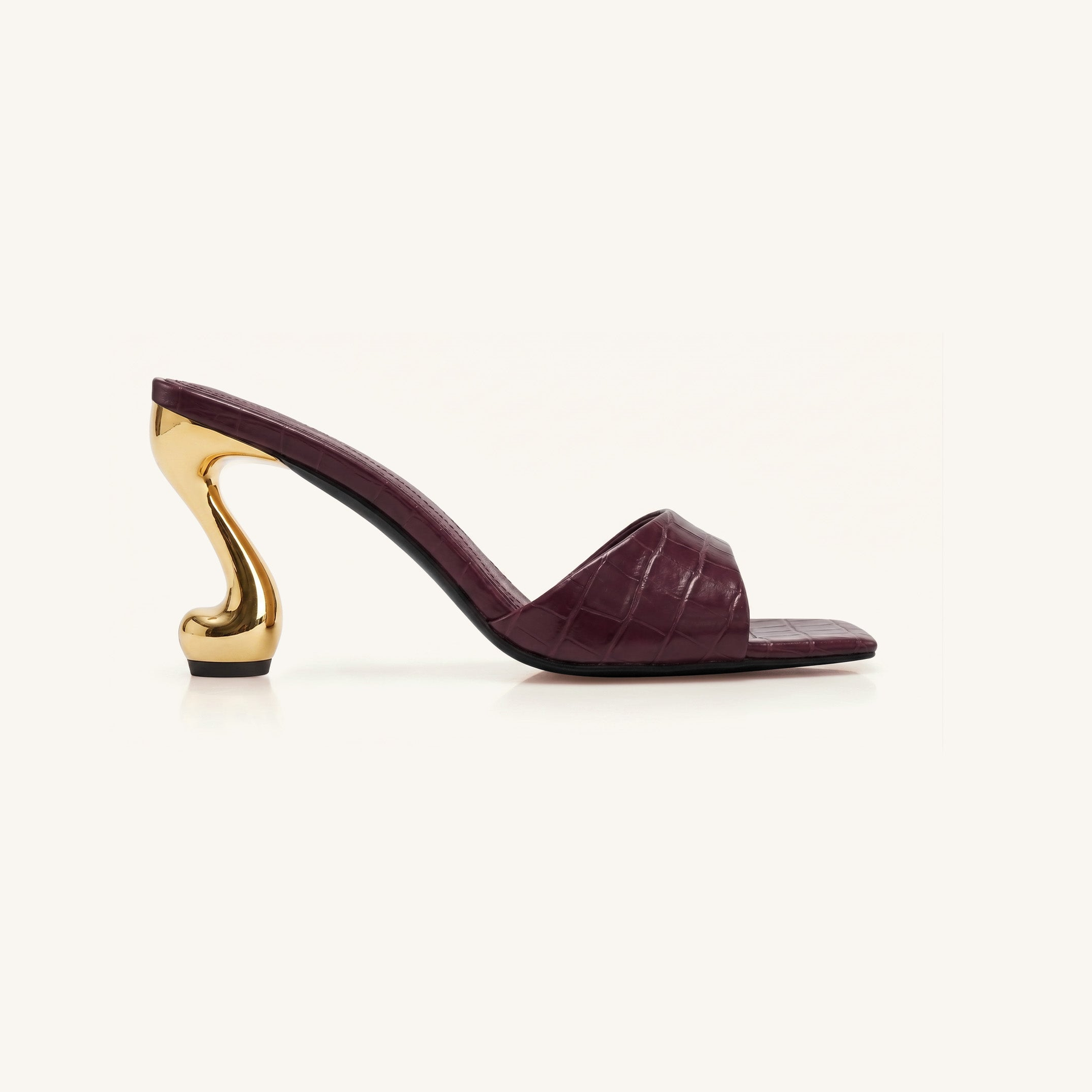 Hannah Croc-Embossed Heel Mules - Burgundy