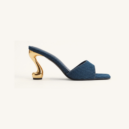 Hannah Denim Mule Heels - Denim Blue