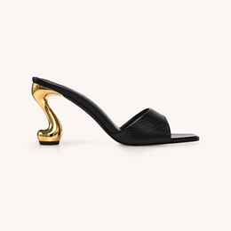 Hannah Faux Snakeskin Heel Mules - Black