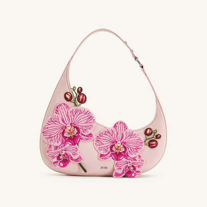 Harlee Orchid Embroidered Shoulder Bag - Pink