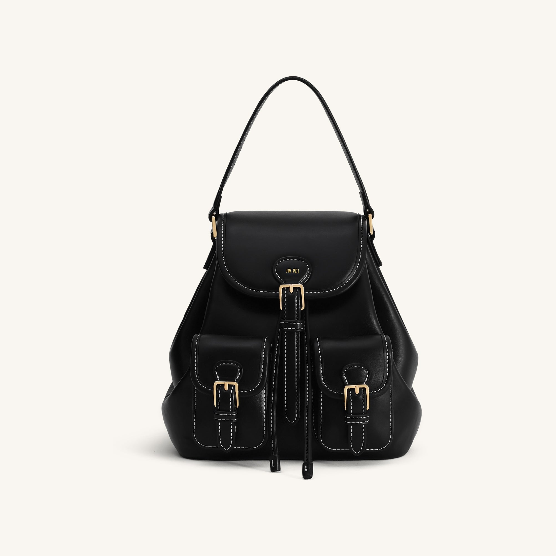 Harper Buckle Pocket Backpack - Black