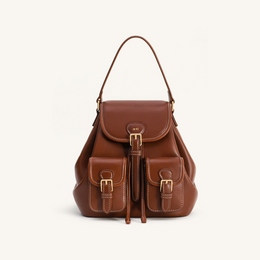 Harper Buckle Pocket Backpack - Dark Brown