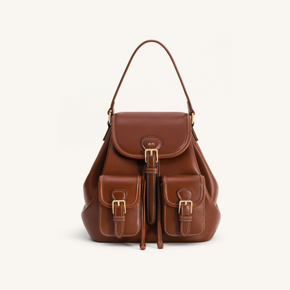 Harper Buckle Pocket Backpack - Dark Brown