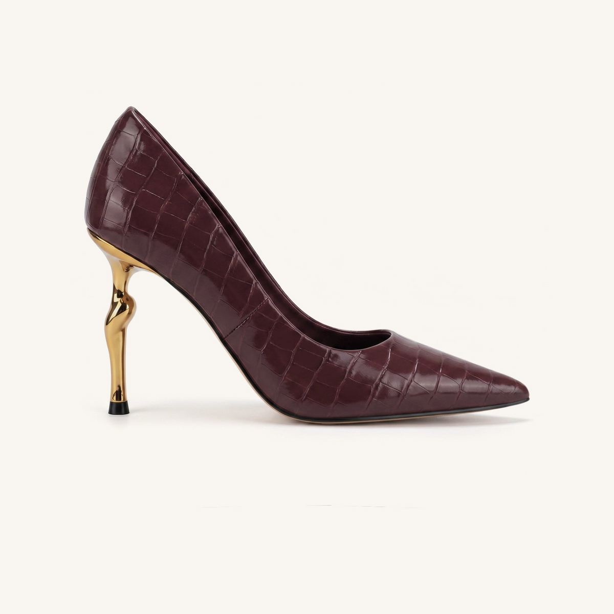 Hazel Croc-Embossed Heels - Burgundy