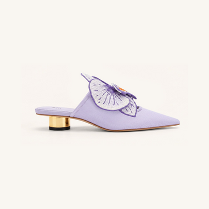 Helena Embroidery Decoration Pierced Mules - Purple