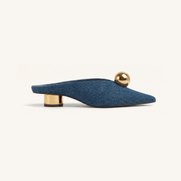 Helena Gold Sphere Pointed Toe Mules - Denim Blue