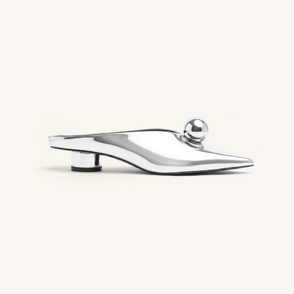Helena Gold Sphere Pointed Toe Mules - Silver