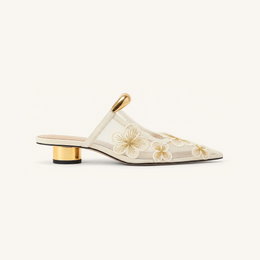 Helena Pierced Floral Mesh Mules - Ivory