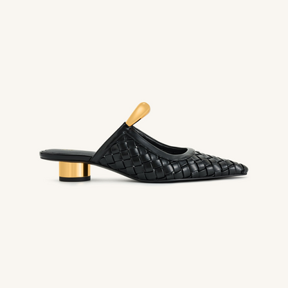 Helena Weave Pierced Mules - Black