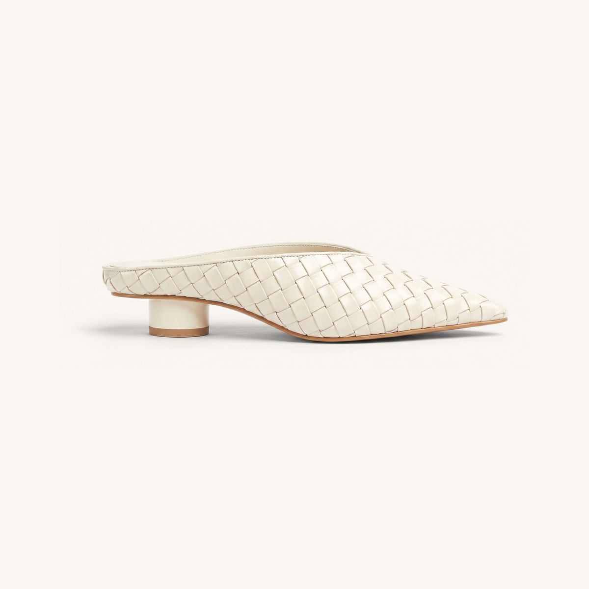 Helena Woven Textured Pointed Toe Mules - Beige