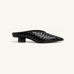 Helena Woven Textured Pointed Toe Mules - Black