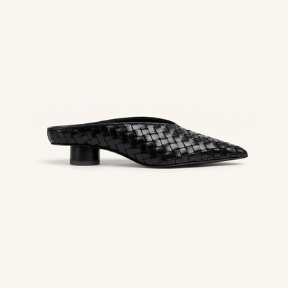 Helena Woven Textured Pointed Toe Mules - Black