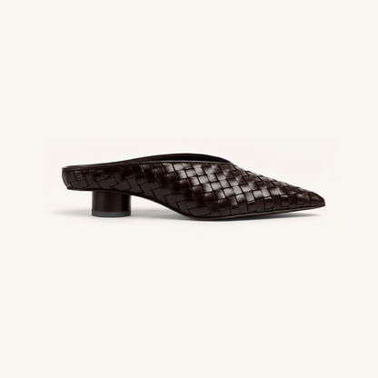 Helena Woven Textured Pointed Toe Mules - Burgundy