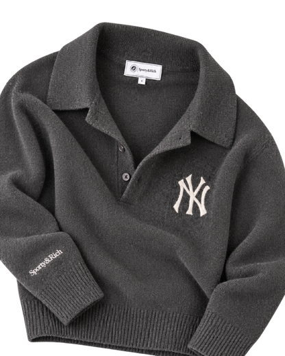 Heritage Yankees Serif Cashmere Polo - Dark Grey/White
