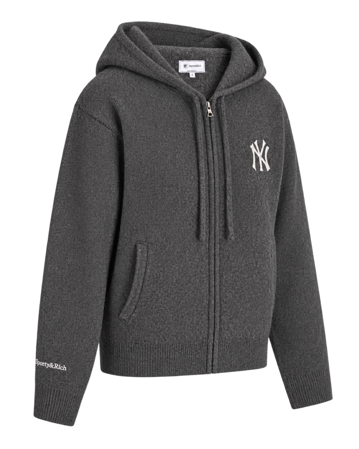 Heritage Yankees Serif Cashmere Zip Hoodie - Dark Grey/White