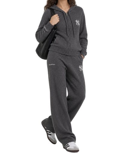 Heritage Yankees Serif Cashmere Zip Hoodie - Dark Grey/White