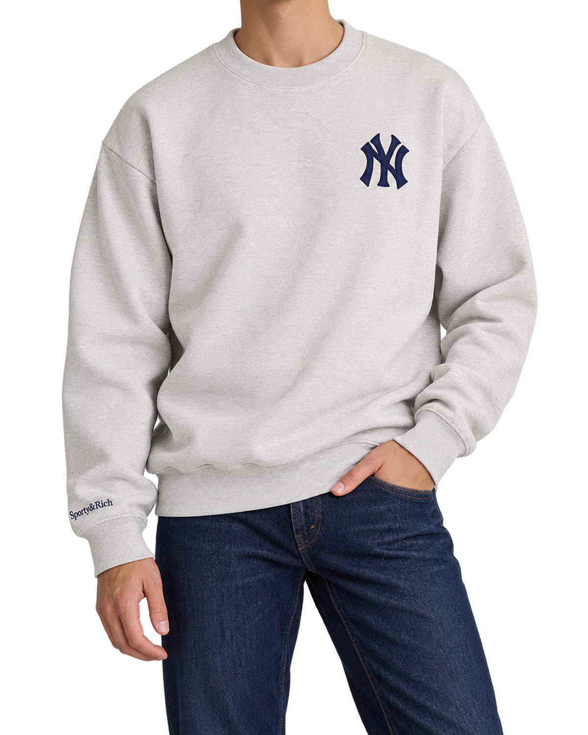 Heritage Yankees Serif Crewneck - Heather Gray/Navy