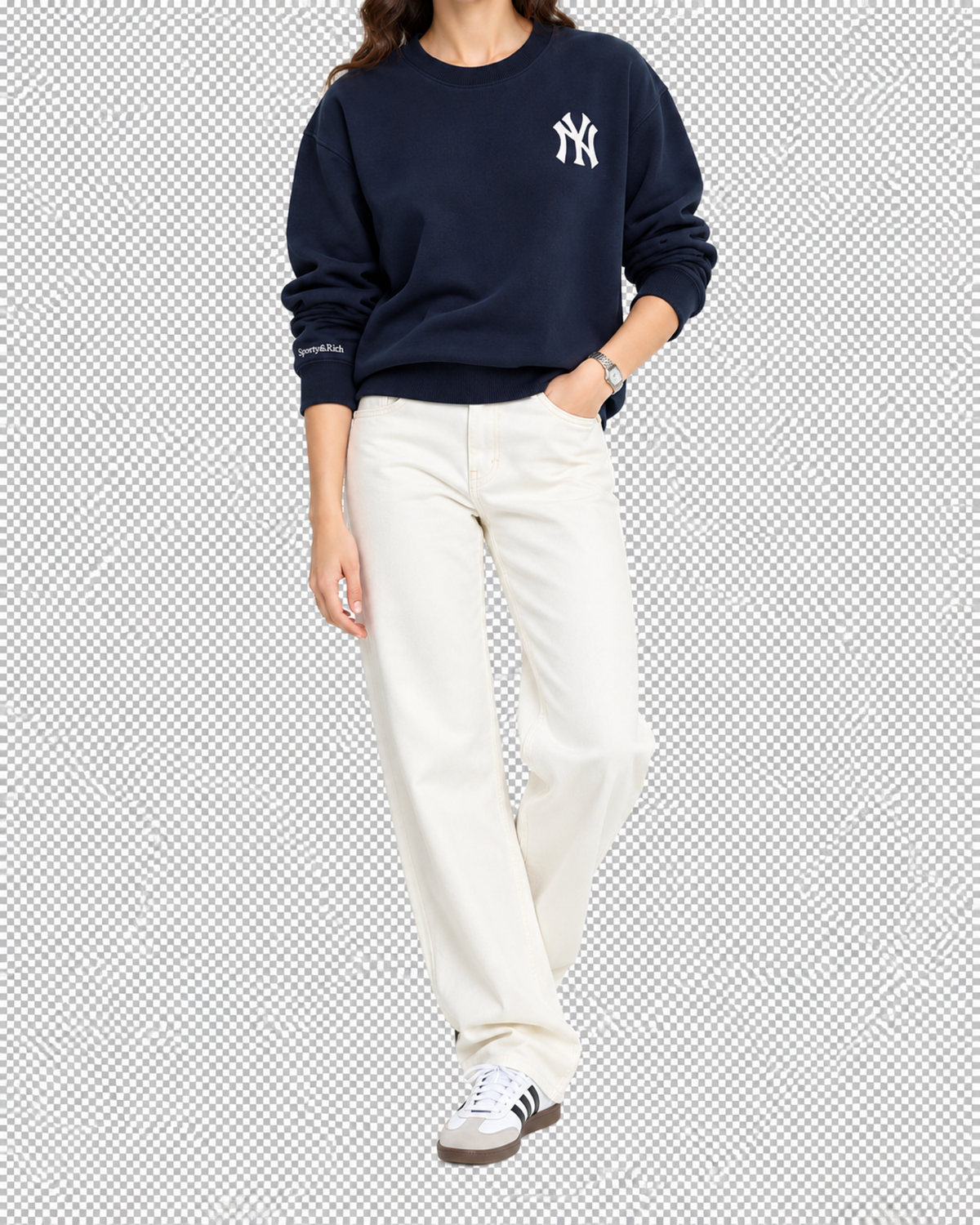 Heritage Yankees Serif Crewneck - Navy/White