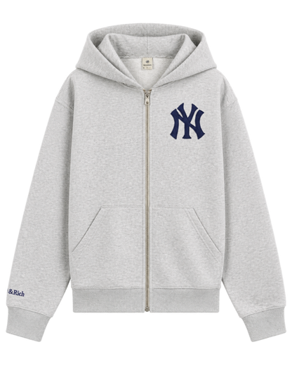 Heritage Yankees Serif Zip Hoodie - Heather Gray/Navy