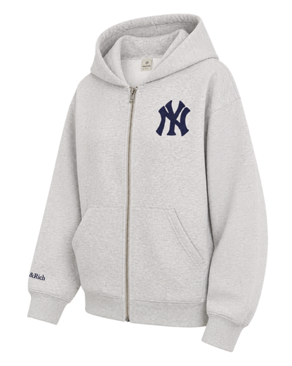Heritage Yankees Serif Zip Hoodie - Heather Gray/Navy