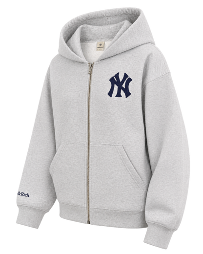 Heritage Yankees Serif Zip Hoodie - Heather Gray/Navy