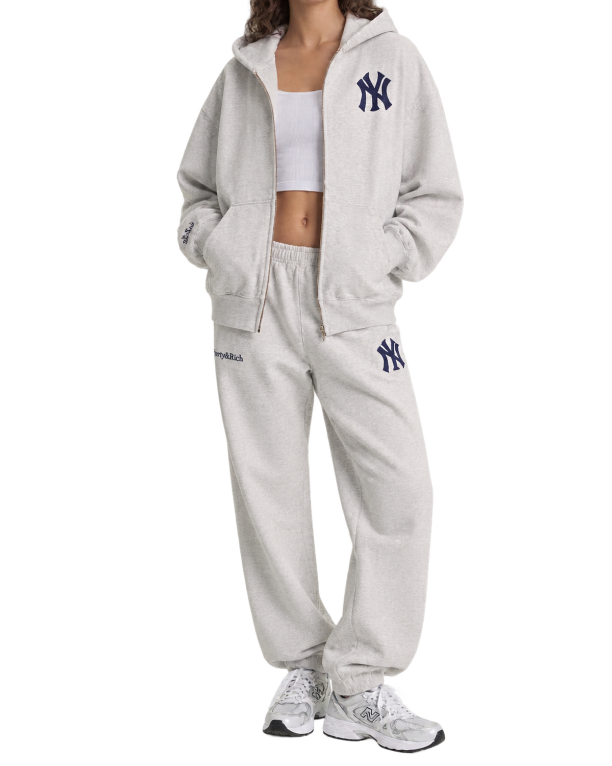 Heritage Yankees Serif Zip Hoodie - Heather Gray/Navy