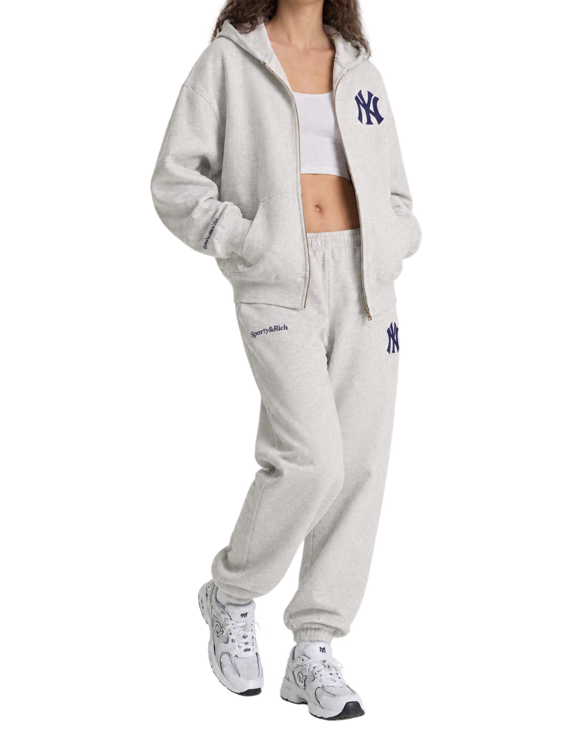 Heritage Yankees Serif Zip Hoodie - Heather Gray/Navy