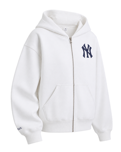 Heritage Yankees Serif Zip Hoodie - White/Navy