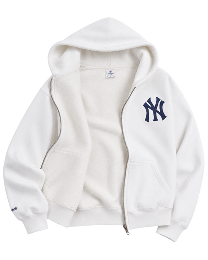 Heritage Yankees Serif Zip Hoodie - White/Navy