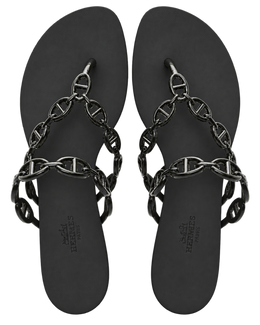 Hermes Rubber Womens Island Sandals 39 Black