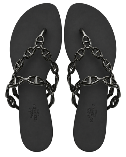 Hermes Rubber Womens Island Sandals 39 Black