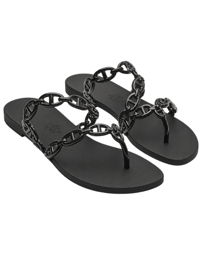 Hermes Rubber Womens Island Sandals 39 Black