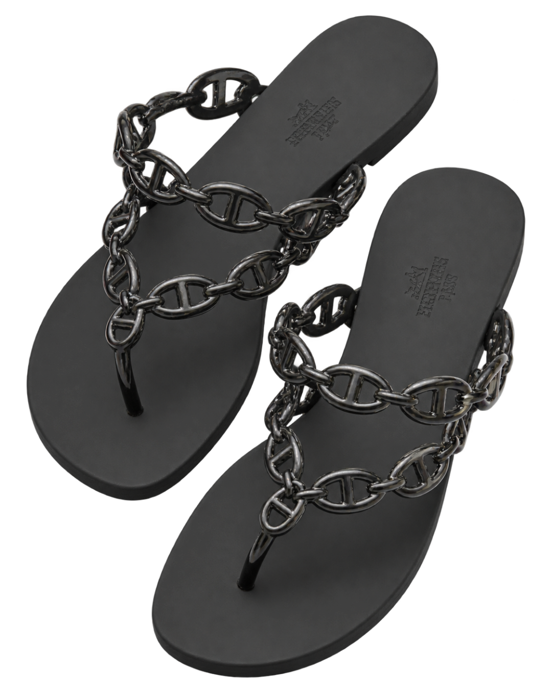 Hermes Rubber Womens Island Sandals 39 Black