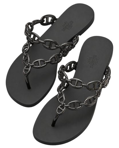 Hermes Rubber Womens Island Sandals 39 Black