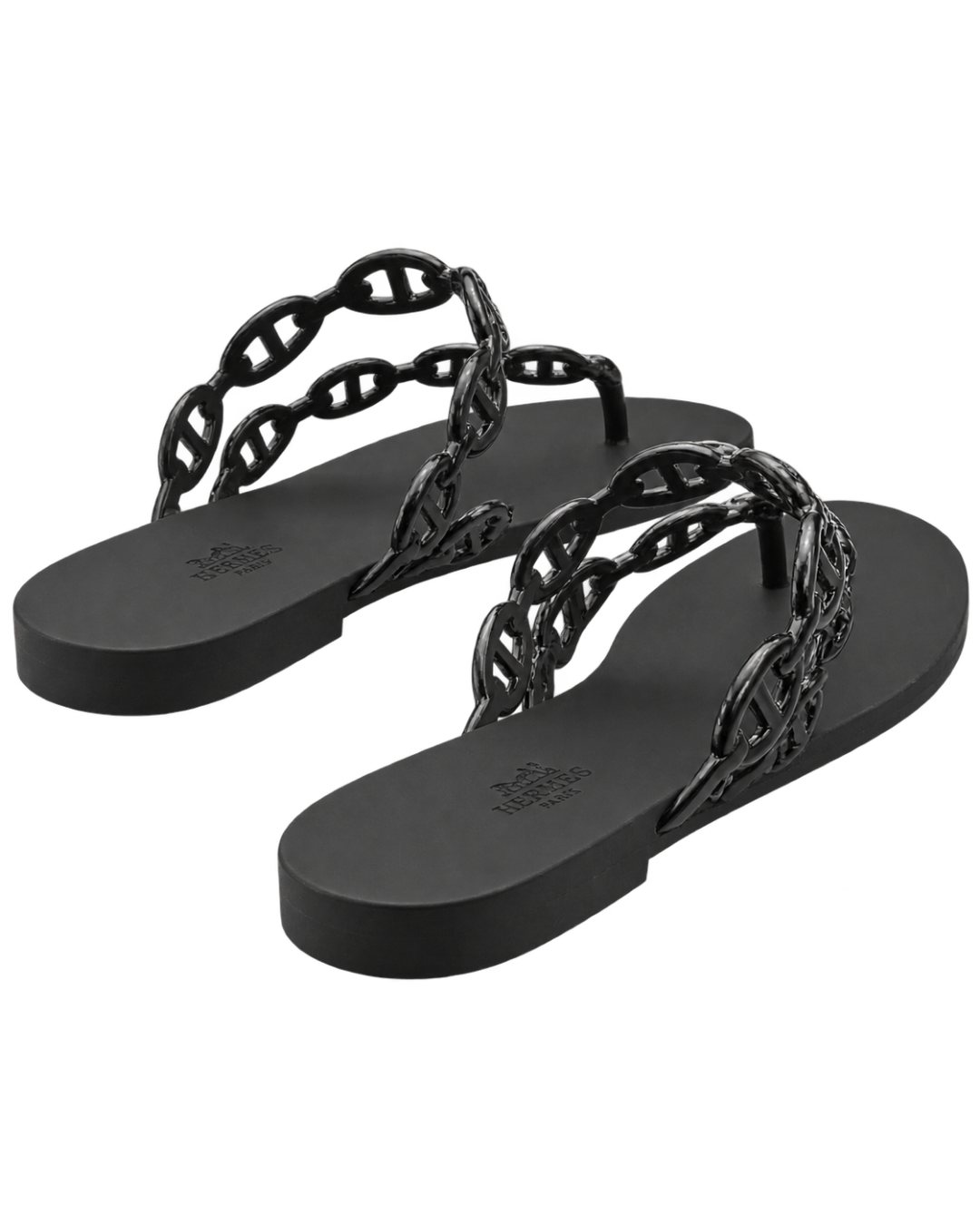Hermes Rubber Womens Island Sandals 39 Black