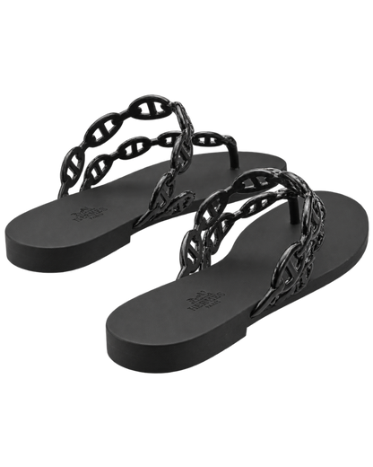 Hermes Rubber Womens Island Sandals 39 Black