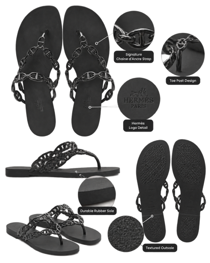 Hermes Rubber Womens Island Sandals 39 Black