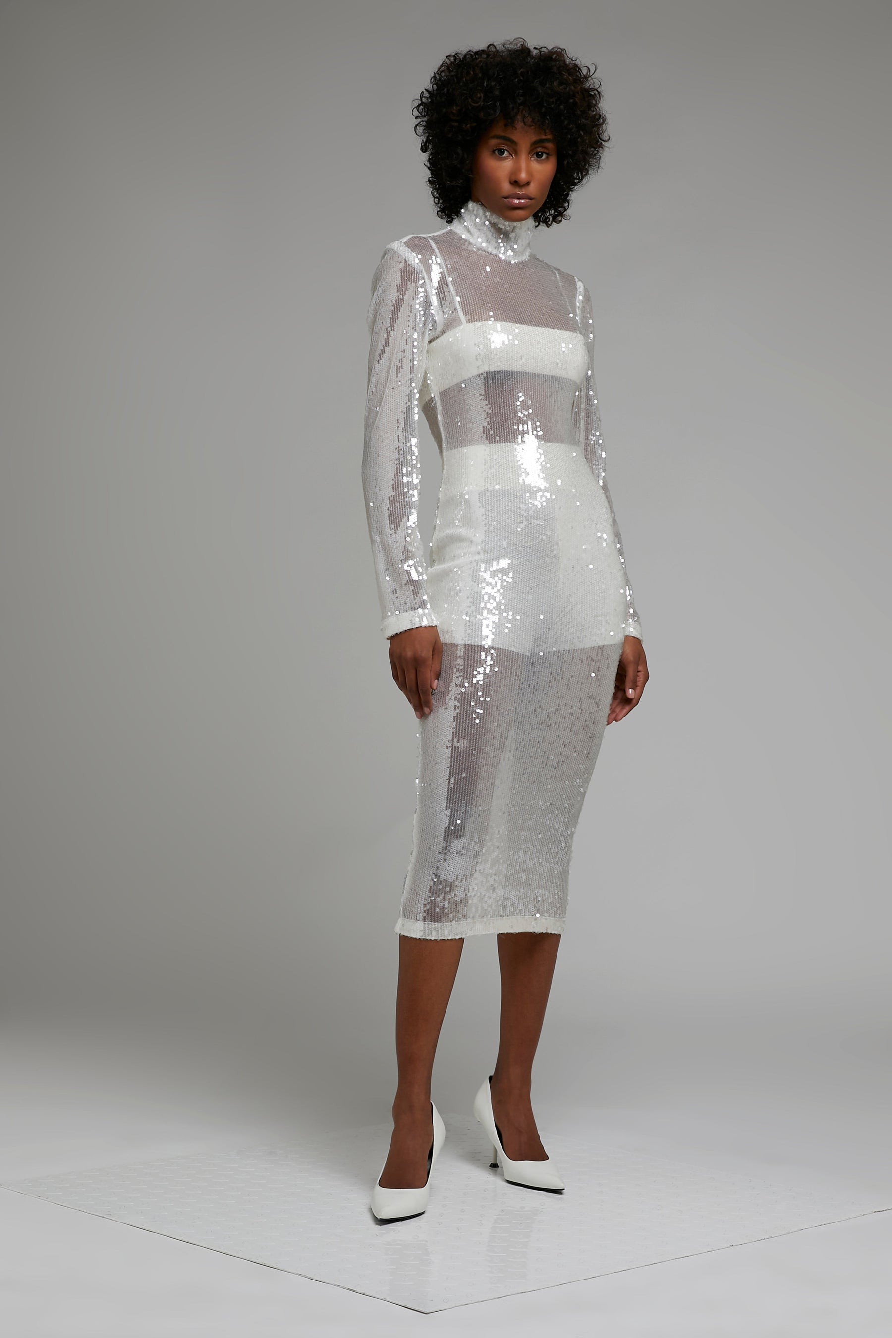 HIGH NECK SEQUIN DRESS