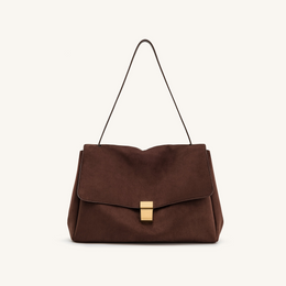 Hilary Faux Suede Shoulder Bag - Dark Brown
