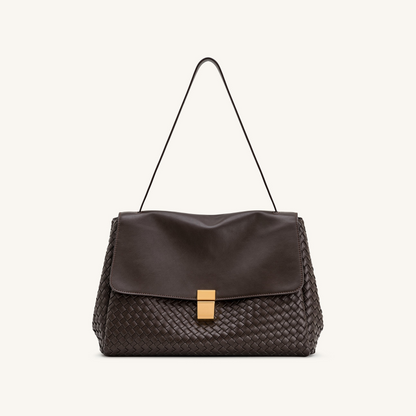 Hilary Woven Shoulder Bag - Dark Brown