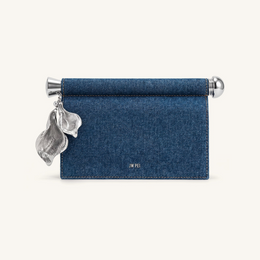 Holly Metal Pendant Embellished Clutch - Blue Denim