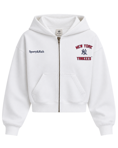 Homerun Cropped Zip Hoodie - White
