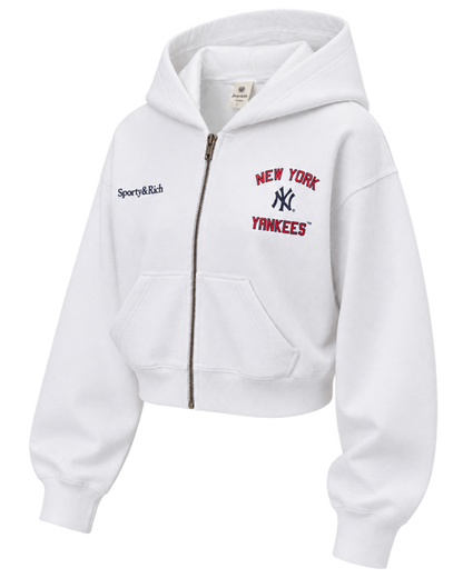 Homerun Cropped Zip Hoodie - White