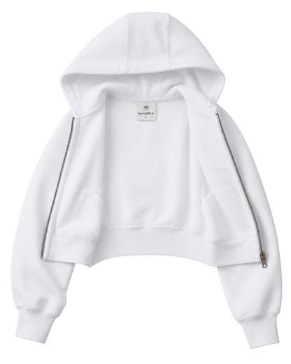 Homerun Cropped Zip Hoodie - White